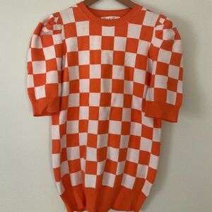 Checkerboard Puff Sleeve Sweater